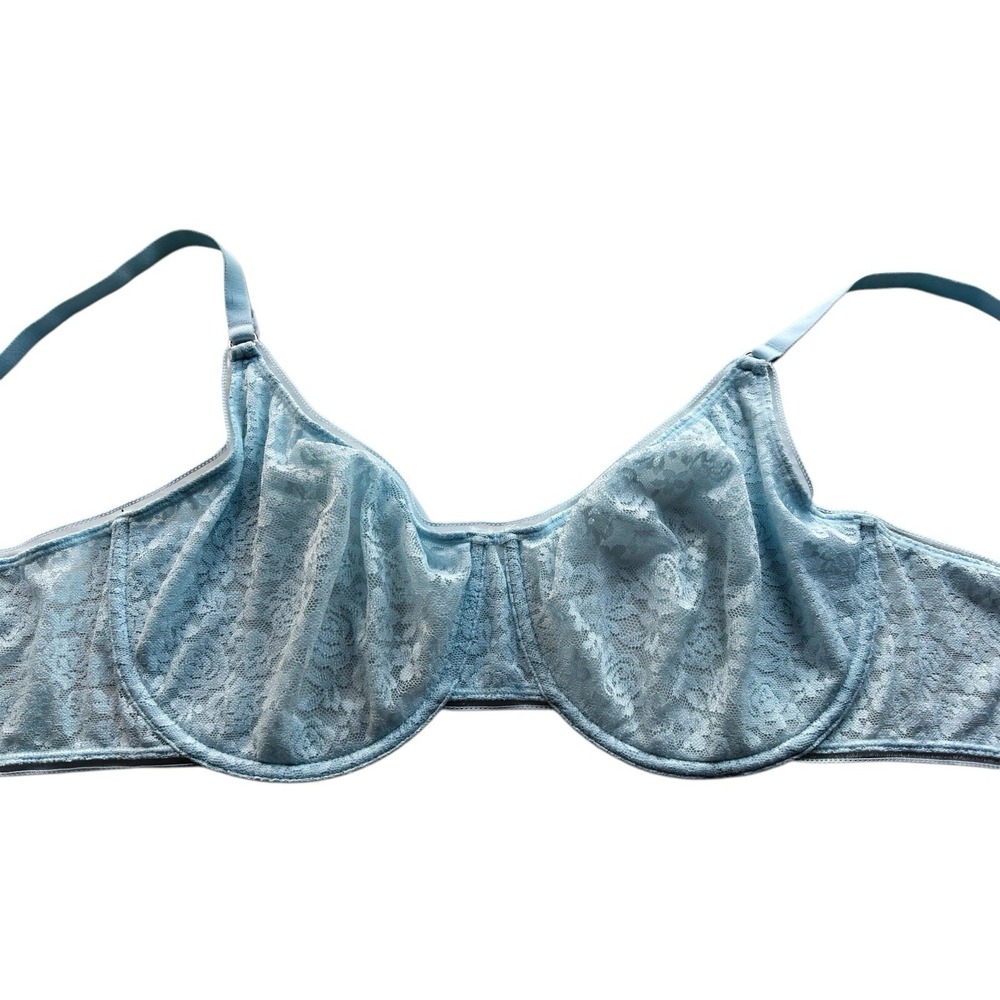 38DDD Maidenform Pastel Baby Blue Floral Lace Bra Lingerie Volup Pinup Coquette